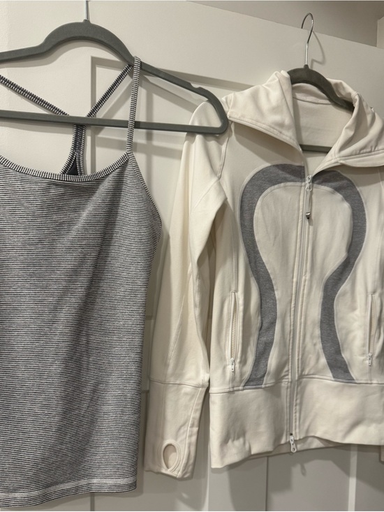 lululemon athletica Jackets & Blazers - Lululemon Cream Varsity-Style Jacket and matching blue & white tank top